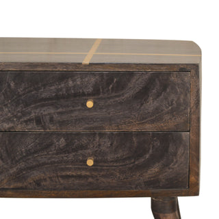 Noir Media Unit Ash Black Mango Wood Gold Cross-Line Inlay Drawers with Nordic Tapered Legs
