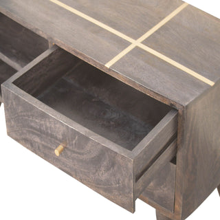 Noir Media Unit Ash Black Mango Wood Gold Cross-Line Inlay Drawers with Nordic Tapered Legs