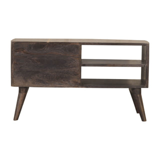 Noir Media Unit Ash Black Mango Wood Gold Cross-Line Inlay Drawers with Nordic Tapered Legs