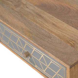 Auric Writing Desk Mango Wood Gold Dice Inlay Drawer With Brass Knob