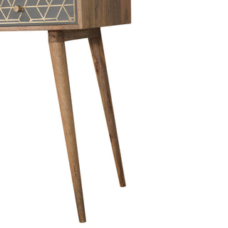 Auric Writing Desk Mango Wood Gold Dice Inlay Drawer With Brass Knob