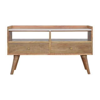 Celeste Media Unit Mango Wood Faux Marble Top with Gallery Back & Nordic Legs
