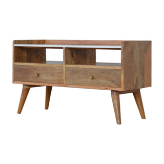 Celeste Media Unit Mango Wood Faux Marble Top with Gallery Back & Nordic Legs