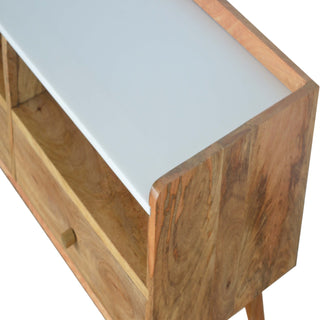 Celeste Media Unit Mango Wood Faux Marble Top with Gallery Back & Nordic Legs