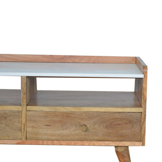 Celeste Media Unit Mango Wood Faux Marble Top with Gallery Back & Nordic Legs