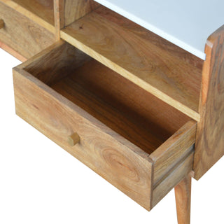 Celeste Media Unit Mango Wood Faux Marble Top with Gallery Back & Nordic Legs