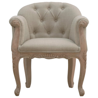 Blanché Armchair Mud Linen Buttoned French Tub Carved Cabriole