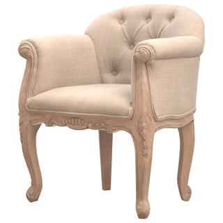 Blanché Armchair Mud Linen Buttoned French Tub Carved Cabriole