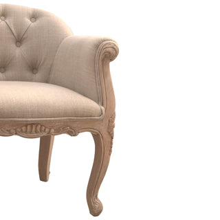 Blanché Armchair Mud Linen Buttoned French Tub Carved Cabriole