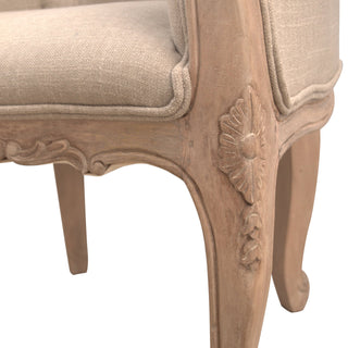 Blanché Armchair Mud Linen Buttoned French Tub Carved Cabriole