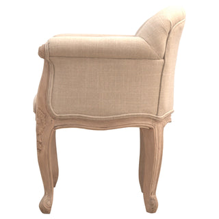 Blanché Armchair Mud Linen Buttoned French Tub Carved Cabriole