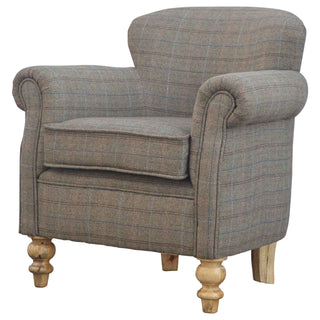 Ashby Armchair Multi Tweed Scroll Arm Turned Tapered Leg