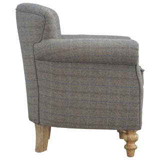 Ashby Armchair Multi Tweed Scroll Arm Turned Tapered Leg