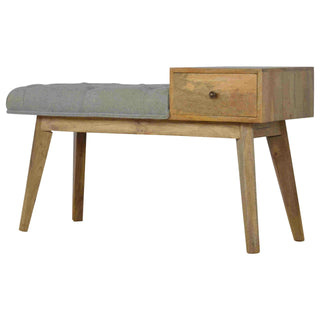 Finch Hallway Bench Grey Tweed Button Tufted Single Drawer Wood Knob Natural Oak Legs