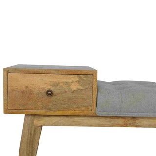 Finch Hallway Bench Grey Tweed Button Tufted Single Drawer Wood Knob Natural Oak Legs