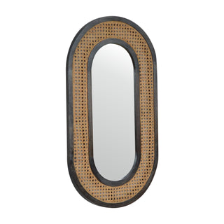 Larissa Rattan Mirror Woven Cane Frame Carbon Black Oval Capsule Natural Rattan