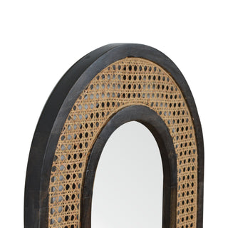 Larissa Rattan Mirror Woven Cane Frame Carbon Black Oval Capsule Natural Rattan