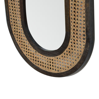 Larissa Rattan Mirror Woven Cane Frame Carbon Black Oval Capsule Natural Rattan