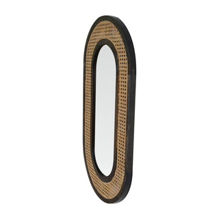 Larissa Rattan Mirror Woven Cane Frame Carbon Black Oval Capsule Natural Rattan