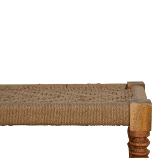 Weave Hallway Bench Woven Jute Herringbone Seat Hand-Turned Carved Mango Wood Legs