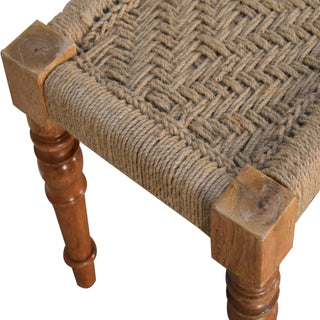 Weave Hallway Bench Woven Jute Herringbone Seat Hand-Turned Carved Mango Wood Legs