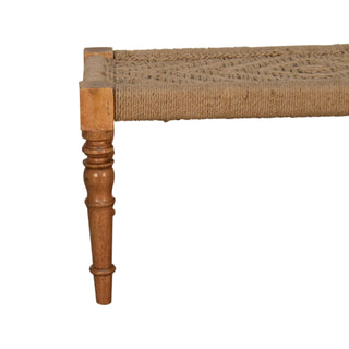 Weave Hallway Bench Woven Jute Herringbone Seat Hand-Turned Carved Mango Wood Legs