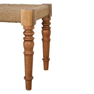 Weave Hallway Bench Woven Jute Herringbone Seat Hand-Turned Carved Mango Wood Legs