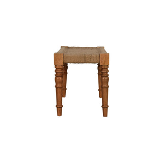 Weave Hallway Bench Woven Jute Herringbone Seat Hand-Turned Carved Mango Wood Legs
