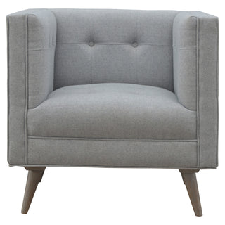 Harlow Armchair Grey Tweed Buttoned Nordic Piped Grey-Wash Leg