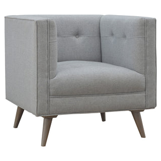 Harlow Armchair Grey Tweed Buttoned Nordic Piped Grey-Wash Leg
