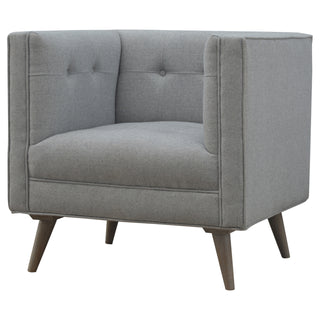 Harlow Armchair Grey Tweed Buttoned Nordic Piped Grey-Wash Leg