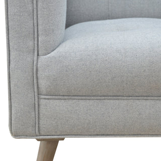 Harlow Armchair Grey Tweed Buttoned Nordic Piped Grey-Wash Leg
