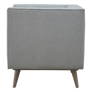 Harlow Armchair Grey Tweed Buttoned Nordic Piped Grey-Wash Leg
