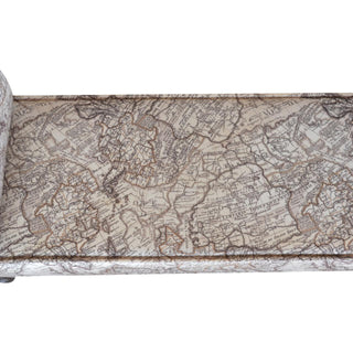 Atlas Bedroom Bench Vintage Map Print Fabric Scroll Arms Turned Dark Walnut Legs