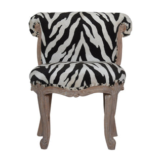 Zara Accent Chair Zebra Print Studded Cabriole Carved Wood