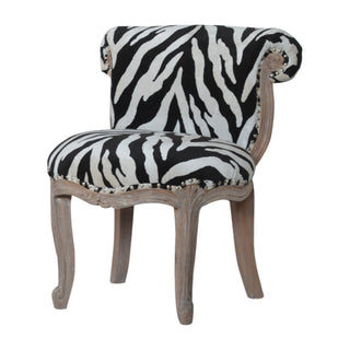 Zara Accent Chair Zebra Print Studded Cabriole Carved Wood