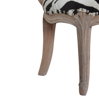 Zara Accent Chair Zebra Print Studded Cabriole Carved Wood