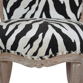 Zara Accent Chair Zebra Print Studded Cabriole Carved Wood