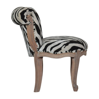 Zara Accent Chair Zebra Print Studded Cabriole Carved Wood