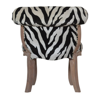 Zara Accent Chair Zebra Print Studded Cabriole Carved Wood