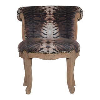 Leona Accent Chair Tiger Print Studded Scroll Back Cabriole