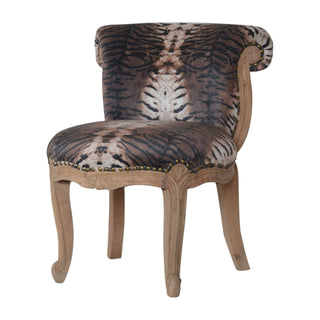 Leona Accent Chair Tiger Print Studded Scroll Back Cabriole