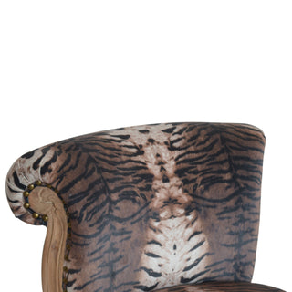 Leona Accent Chair Tiger Print Studded Scroll Back Cabriole