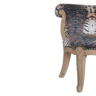 Leona Accent Chair Tiger Print Studded Scroll Back Cabriole