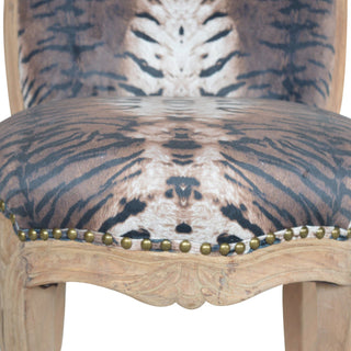 Leona Accent Chair Tiger Print Studded Scroll Back Cabriole