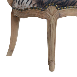 Leona Accent Chair Tiger Print Studded Scroll Back Cabriole