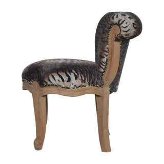 Leona Accent Chair Tiger Print Studded Scroll Back Cabriole