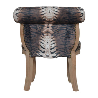 Leona Accent Chair Tiger Print Studded Scroll Back Cabriole