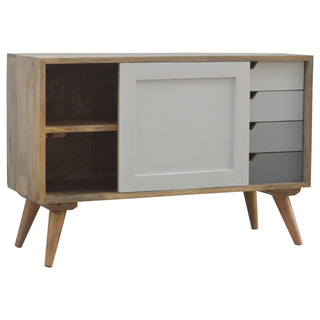 Nordia Small Sideboard with Sliding Door and Grey Gradient Drawers on Tapered Legs