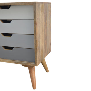 Nordia Small Sideboard with Sliding Door and Grey Gradient Drawers on Tapered Legs
